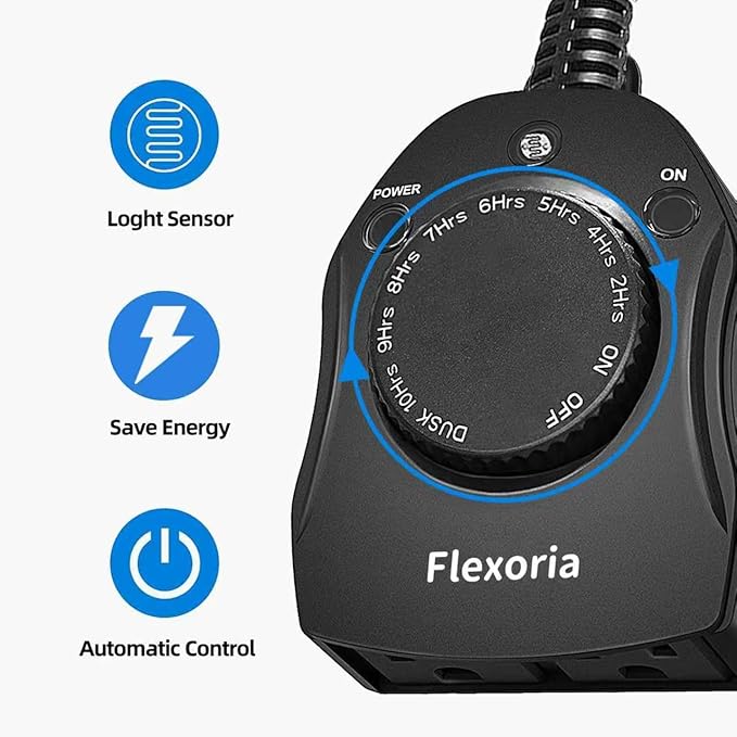 Outdoor Timer Outlet Waterproof, Dusk to Dawn Light Sensor Timer, 2 Grounded Electrical Outlets for Outdoor Lights, 15A/1875W, ETL Listed (2 Packs)
