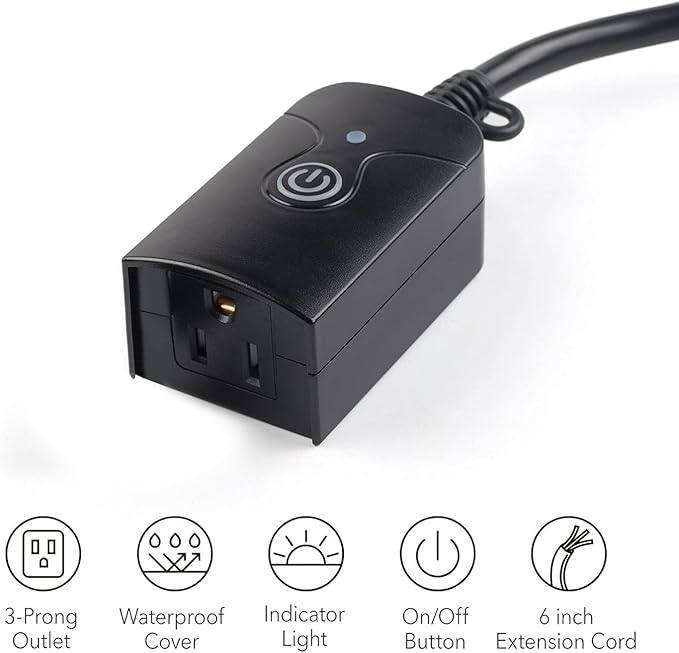 HBN Outdoor Indoor Wireless Remote Control 3-Prong Outlet Weatherproof Heavy Duty 15 A Compact 1 Remote 3 Outlets with Remote 6-inch Cord 100ft Range ETL Listed (Battery Included)