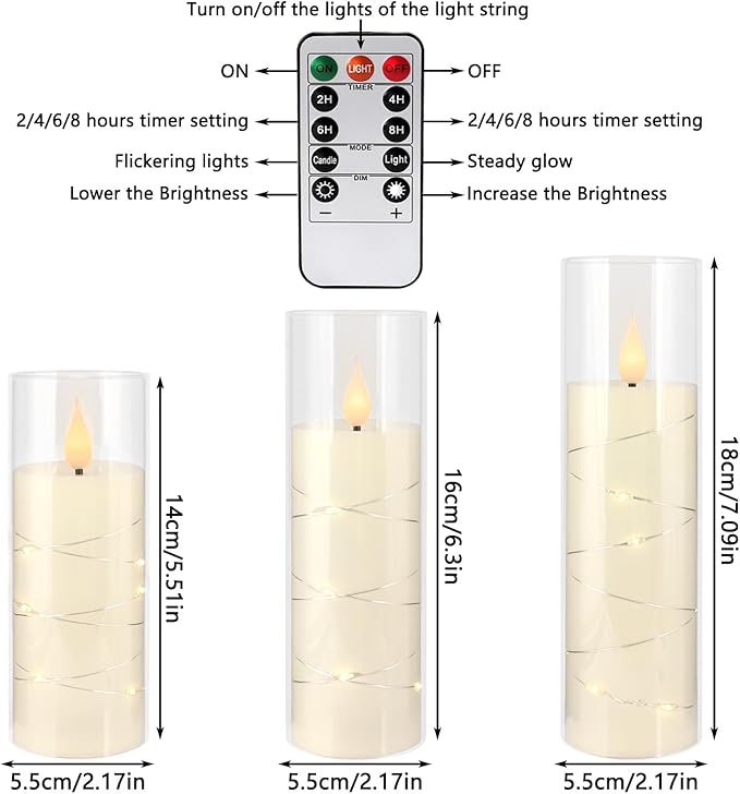 Flickering Flameless Candles Battery Operated with Remote, LED Pillar Candles with Realistic Moving Wick for Halloween, Christmas, Home Decor Pack of 12 (D2.2 x H 5" 6" 7") Ivory