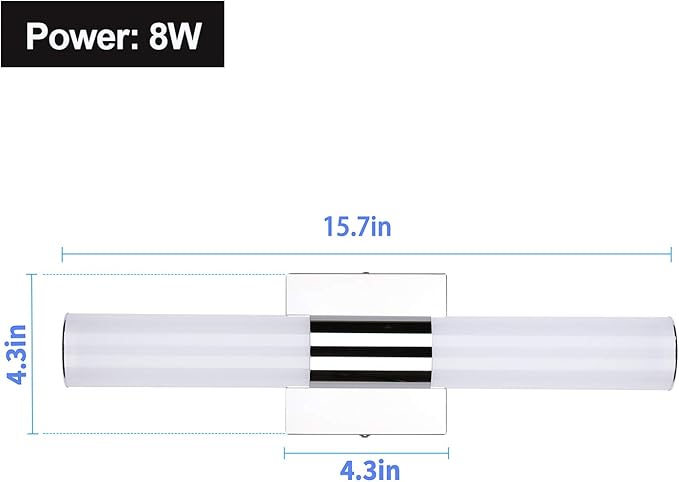 TRLIFE LED Vanity Light, Dimmable 8W 6000K Cool White Bathroom Vanity Light Fixture Over Mirror (15.7in)