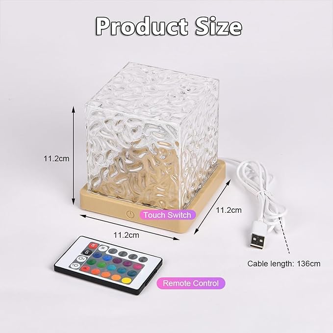 Ocean Wave Projector Light, 16-Color LED Cube Lamp & Remote, 3D Holographic Water Ripple, Romantic Ambient Lighting for Kids Room, Meditation, Relaxation, Bathroom, Night Light (Plug-in)