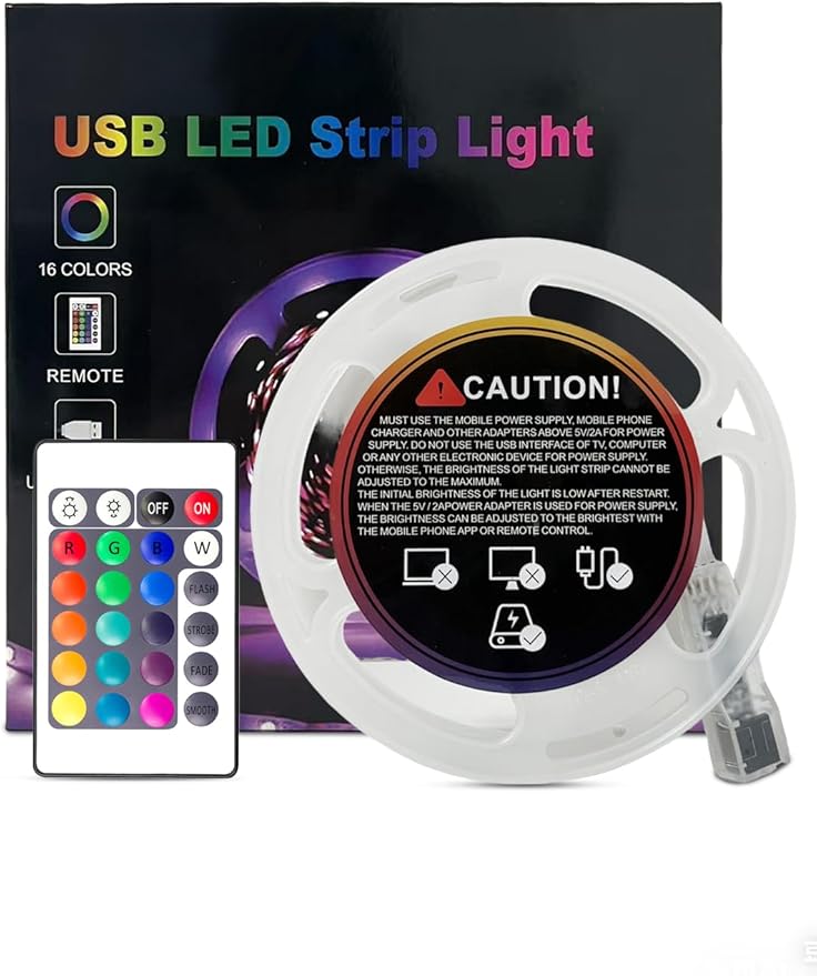 LED Strip Lights, 5V RGB Color Changing Light Strips with Remote Control, USB Powered Flexible LED Lights for Bedroom, TV, Living Room, Party, Home DIY Decoration (32.8Ft)