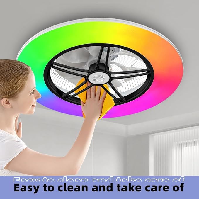 BAYSQUIRREL Alexa WiFi Low Profile Ceiling Fan with Light Flush Mount Enclosed Ceiling Fan 22" LED Dimmable Bladeless Ceiling Fans with Google Assistant/App Control,6 Speed Dimmable LED-RGB Lights