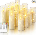 Homemory 12Pcs Flameless Candles with Star String Fairy Lights, Flickering Battery Operated Candles, LED Fake Candles with Remote and Timer, Christmas, Weddings, Home Decor, White