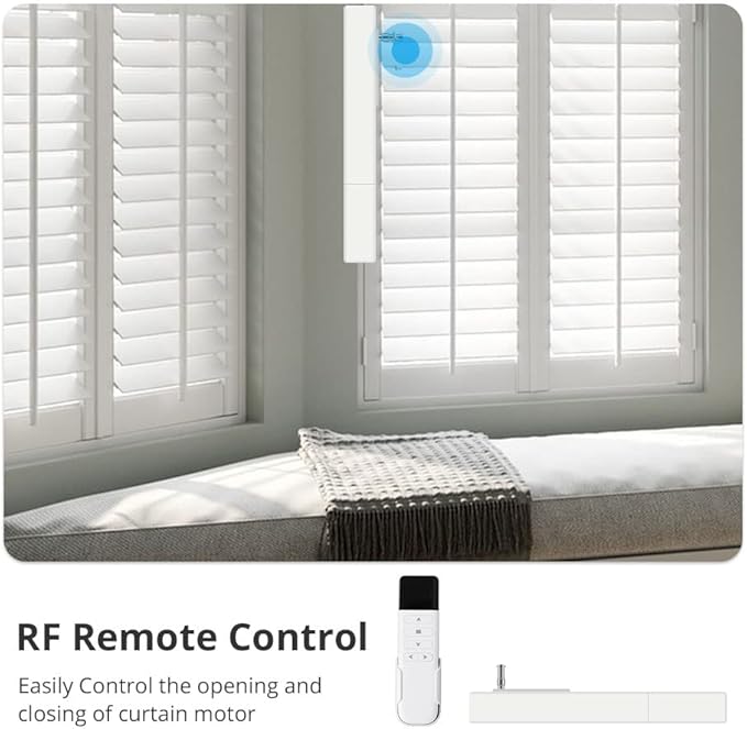 Blindsmart Motorized Plantation Shutters Opener, Automatic Plantation Shutters Opener for Windows Inside - Remote Control (Remote Version, Motor with Remote)