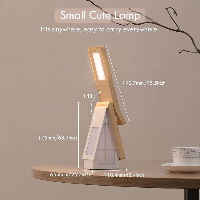 Bedside Table Lamp for Kids, Rechargeable Small Cordless Table Lamp, 3 Color Modes, Dimmble Nightstand Lamp Touch Control, Foldable Desk Lamp for Bedroom, Christmas Nightlight for Work, Study, Reading