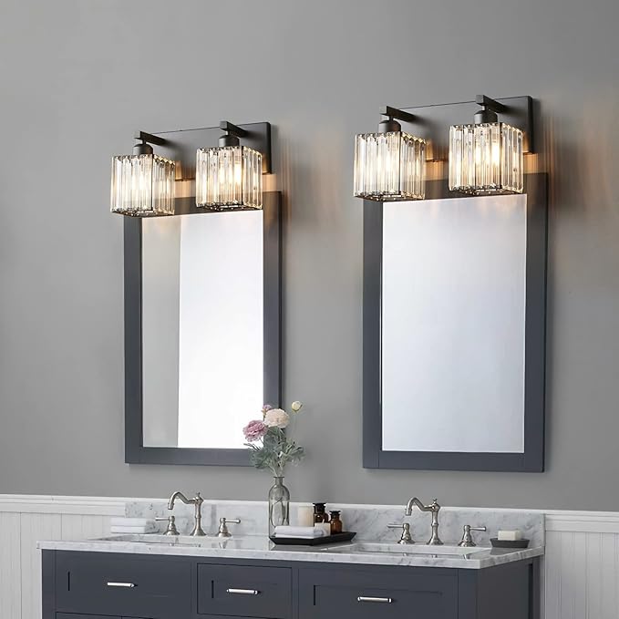 19.5" KnurledBrassWallSconcesSetof2,BronzeBathroomVanityLightFixtureswithWaterRipplesGlassTube,ModernLampforBedroom,LivingRoom,Hallway,Staise,Mirror,Kitchen