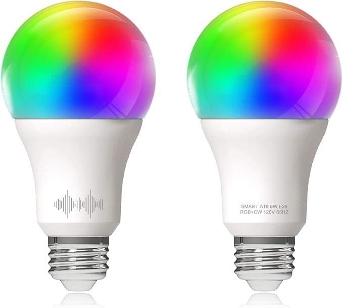 A19 Smart WiFi LED Light Bulbs, RGBCW Multi-Color Changing, Warm to Cool White Dimmable, Compatible with Alexa & Google Home (No Hub), 60W Equivalent E26, RGB+2700K-6500K, 2 Count