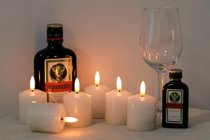 Eldnacele Flameless Flickering Votive Candles with Timer, Battery Operated Real Wax Realistic Black Wick LED Pillar Candle D2” x H3” Set of 6 White(Battery Included)
