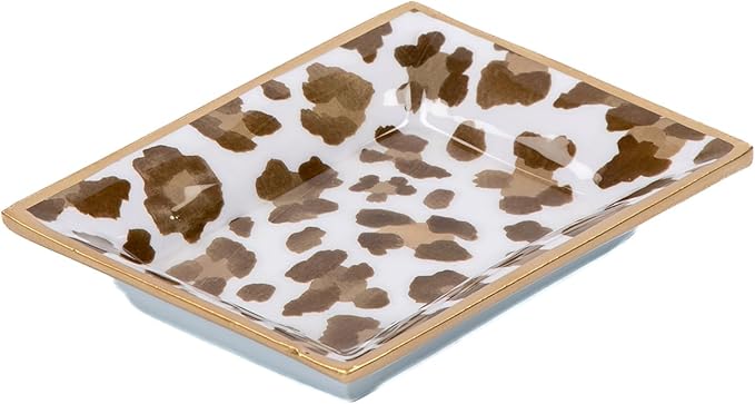 Jaye's Studio Leopard Cream Enameled Rectangle Catch All Tray, Jewelry Tray for Bathroom, Vanity - Decorative Landry Tray