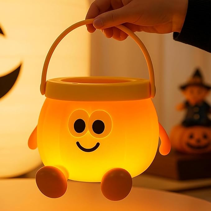 Pumpkin Night Light for Kids, Rechargeable Bedside Lamp, Portable Handheld Lamps, Pumpkin Lantern Lamp for Office, Room Decor, Cute Sleep Nightlight, Funny Gifts for Baby Teen Adult
