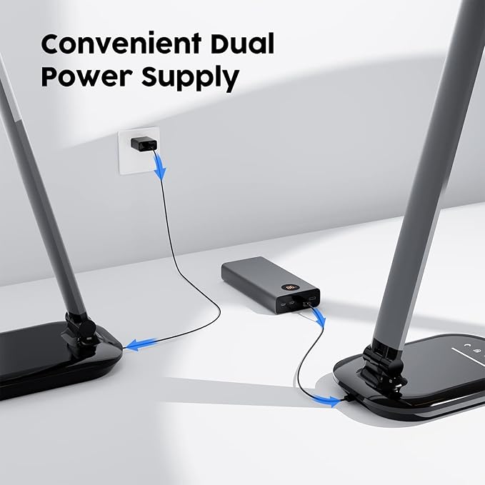 LED Desk Lamp, Black, Rectangular, Tabletop, Indoor, LED, USB Charging, Eye Care, 5 Color Modes, 5 Brightness Levels, 1H Timer, Night Light, Foldable Design