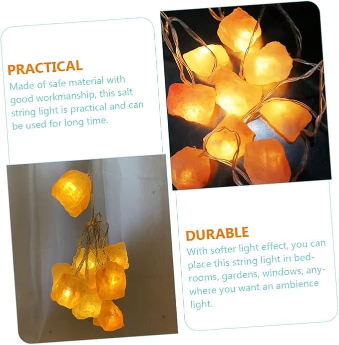 HOMSFOU 1set Himalayan Salt String Light Night Lamp USB Powered Decorative Led Beads for Home Office Yoga Relaxation Creates Calming Atmosphere
