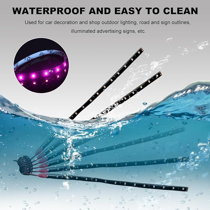 6 PCS 15 LED Strip Underbody Light, DC 12V 1Ft Flexible Underglow Car LED Light Strip with 6 Inch Wire, Waterproof LED Interior Exterior Decoration for Car Truck Motorcycle (Pink)