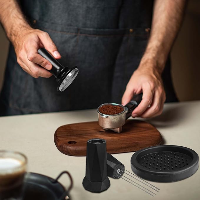 58mm Espresso Tamper, Espresso Accessories, Coffee Tamper with Espresso Distribution Tool, Wdt Tool Espresso, Espresso Tamper with Silicone Mat, Stainless Steel Base Tamper for Espresso Coffee Machine