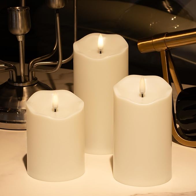 Mingfuxin Flickering Flameless Candles Battery Operated, Waterproof Outdoor Indoor LED Fake Pillar Candle with Remote for Women Bedroom Home Wedding Birthday Halloween Decorations