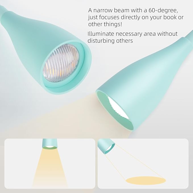 Wall-Mounted LED Bedside Reading Light with USB Charging Port, 10-Level Dimmable & Adjustable 5 Color, Plug-in Adhesive Night Lamp for Books in Bed, Eye-Caring Bedroom Lighting (Teal)
