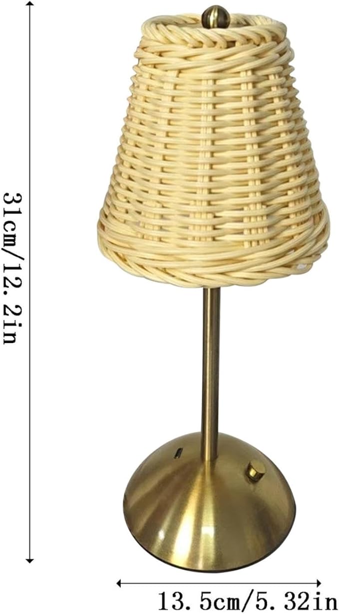 12.2 Inch Gold Rattan Lamp with Touch Dimmer, Portable Cordless Lamp, Small Rechargeable Table Lamp, 3 Color Touch Control Dimmable Bedside Lamps, Suitable for Living Room Bedroom Study