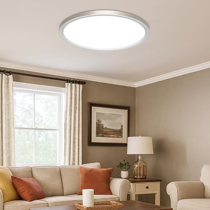 MOONSEA Flush Mount LED Ceiling Light Fixture Brushed Nickel 24 Inch, 50W Dimmable 3000K-4000K-6500K 3 Color Selectable Ceiling Lamp 5000LM Low Profile Ceiling Light for Kitchen Bedroom Hallway