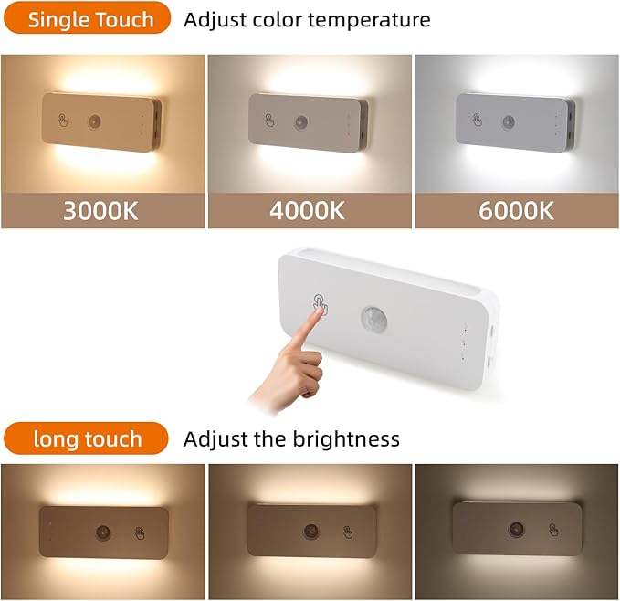 DAMI Stair Lights Indoor 4 Pack, Rechargeable Led Motion Sensor Night Light 1100mAh, Dimmable Hallway Lights with 3 Color Temperature, Magnetic Locker Lights for Closet Staircase