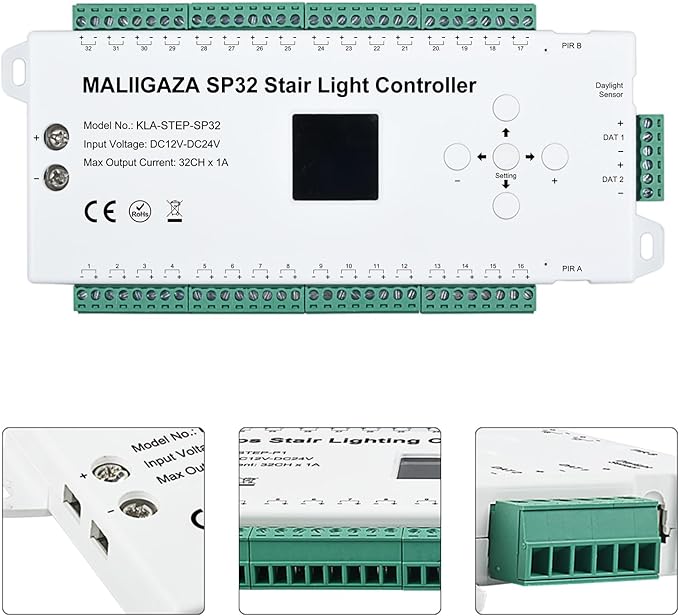 Motion Sensor LED Stair Controller, 32 Channel PIR Motion Sensor Dynamic Staircase Running Flow Light Automatic Stair Lighting Controller for Stairway Step Light Indoor (Not Including Strip)
