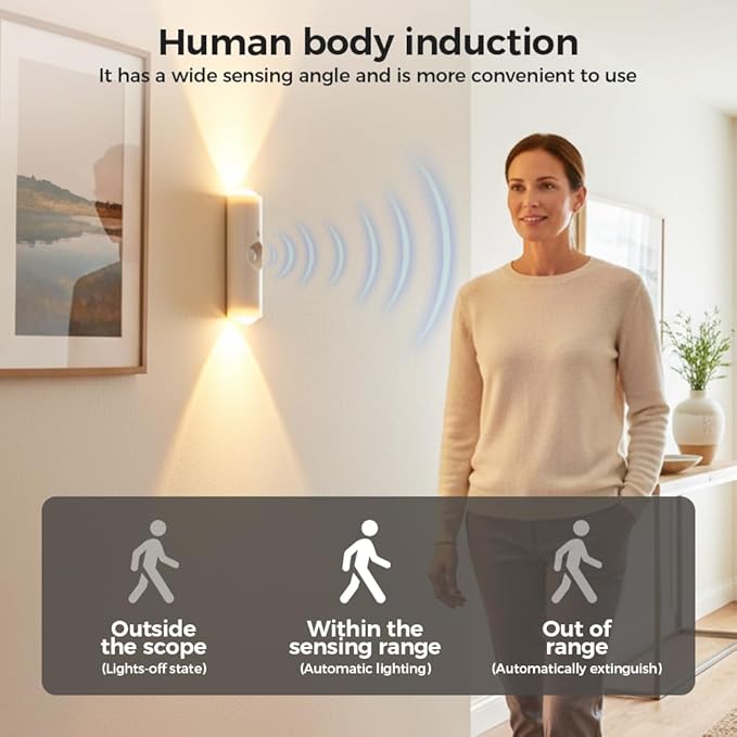 Rechargeable Smart LED Motion Sensor Ambient Light, 2026 New Magnetic Smart Sensor Night Light, Cordless LED Wall Sconce Lamp for Steps, Bedroom, Hallway, Courtyard (Black, 2 Pack)