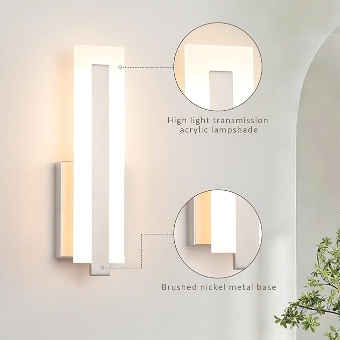 Tipace Hardwired Brushed Nickel Dimmable Modern LED Wall Sconce 2 Packs 3000K 3500K 4000K 5000K 6000K Indoor Wall Lights Up and Down Wall Mount Light for Living Room Bedroom Hallway Corridor(5CCT)