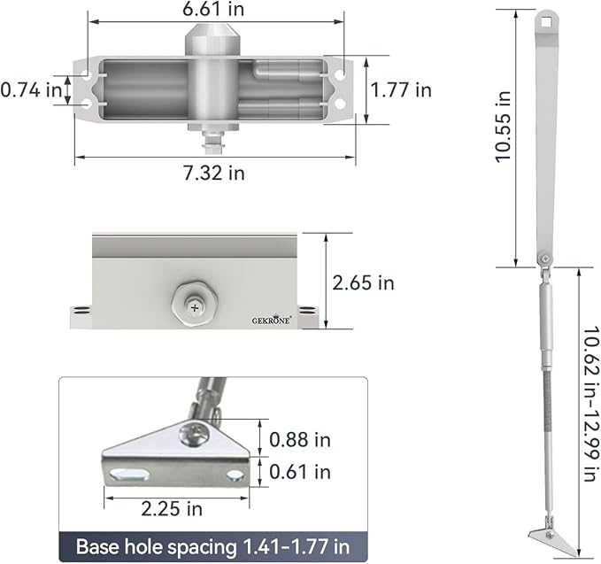 Automatic Door Closer Heavy Duty Fire Prevention Spring Hydraulic Aluminum Alloy Surface Mounted Residential Commerical Door Closer (Silver, Size2-Hold Open Door Weights 99-187 Lbs)