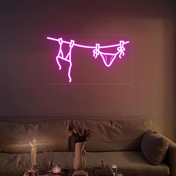 Bikini LED Neon Wall Light, Summer Coastal Beach Decor Sign, Coconut Girl Aesthetic Art for Bathroom Laundry Room Bedroom Cowgirl Style Accent 15″ x 8.36″