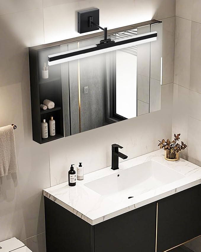 Modern Black Vanity Light Adjustable LED Bathroom Light Fixture Over Mirror Rotatable Vanity Lighting (Black, 23.6IN 4000K Dimmable)