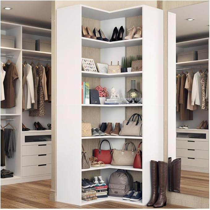 Anystyle 71 Inch Large Corner Shoe Rack for 40+ Pairs, 6-Tier L-Shaped Shoe Storage Cabinet Organizer, Freestanding Wooden Shoe Shelf for Closet, Entryway, Hallway, White