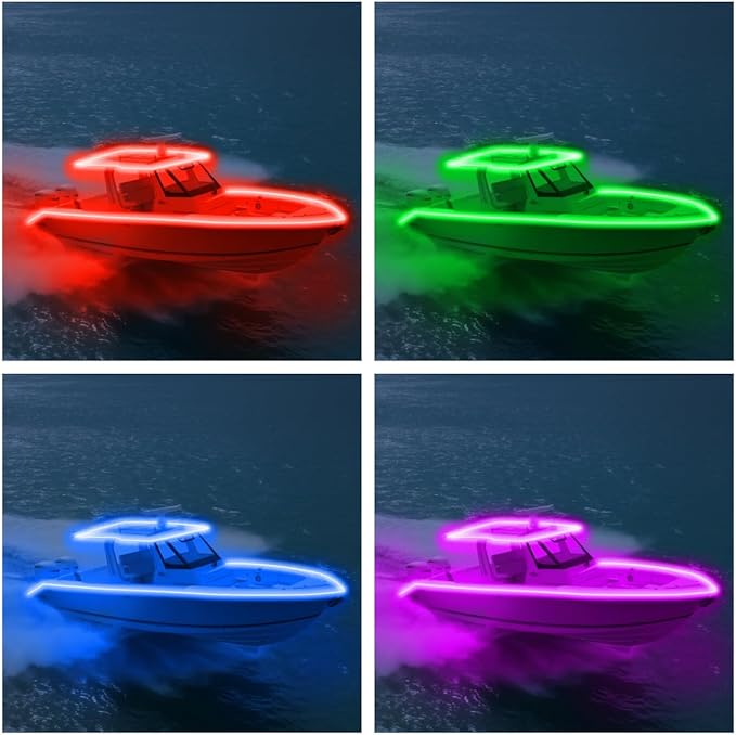 Boat Strip Lights Waterproof 32.8FT, 12v RGB Marine Pontoon Boat Lights, Boats Interior Deck Cabin Light, Night Fishing Lighting for Jon Bass, Yacht, Kayak, RV