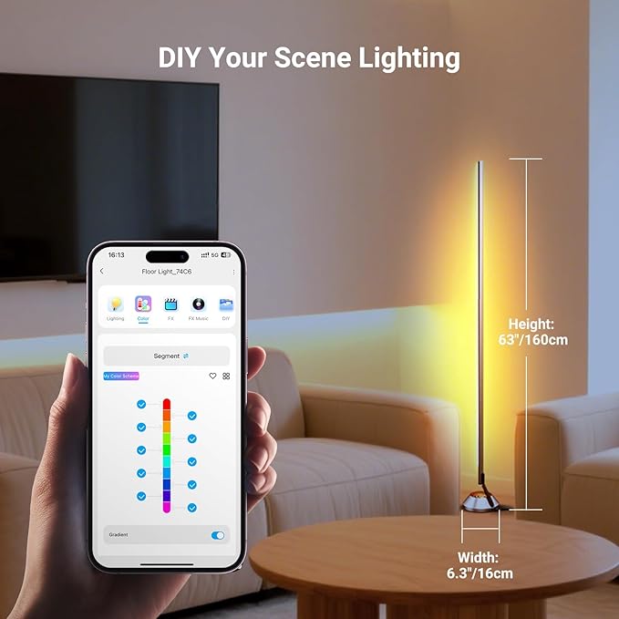 NEEWER NF01 Smart LED Floor Lamp,1500lm 16 Million Color RGBW Standing Corner Light, Compatible with Google Assistant Alexa, APP/AI Custom/Music Sync, Ambience Lighting for Living Bedroom Home Decor