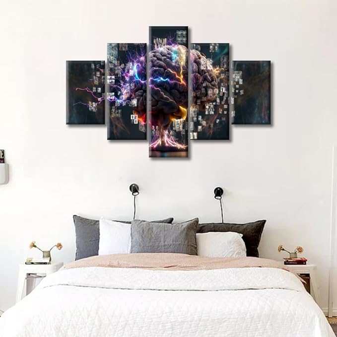 Smart Brain Pictures Canvas Wall Art for Living Room Colorful Human Brain Large Wall Art Human Brain Contemporary Home Decor Print On Canvas Ready to Hang for Bedroom Office (60"Wx40"H)