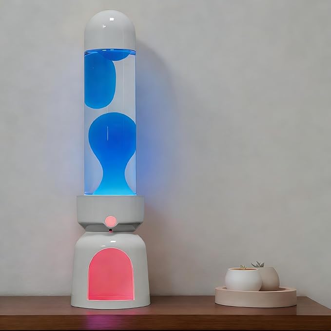 Lighthouse Liquid Motion Lamp, Decorative Night Light with Blue Wax, 13-Color Changing, Safe Flameless Mood Lighting for Gift and Home Decor- White Base