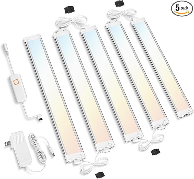 MYPLUS LED Under Cabinet Lighting Kit 5 CCT, 9W, 1500 Lumens, 12 Inch Light Bars, Bluetooth Plug-in Under Counter Lights for Kitchen Pack of 5