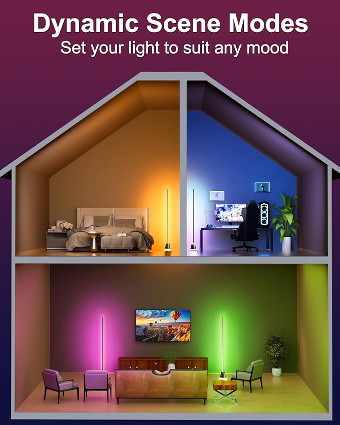 Smart RGB Corner Floor Lamp - 1700 Lumen LED with APP, Remote & Button Control, Color Changing Ambient Mood Lighting for Living Room, Bedroom, Game Room, Home Decor