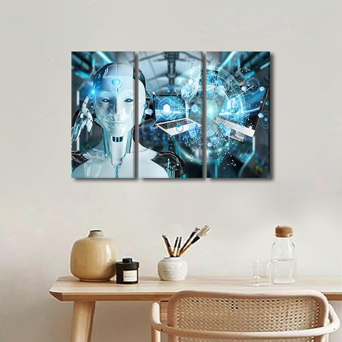 Data Analysis Pictures for Bedroom Wall Decor AI Intelligence Paintings Robot Painting Wall Art Print on Canvas Artwork Home Wall Decor 3 Pieces Posters and Prints Framed Ready to Hang, 36"Wx24"H