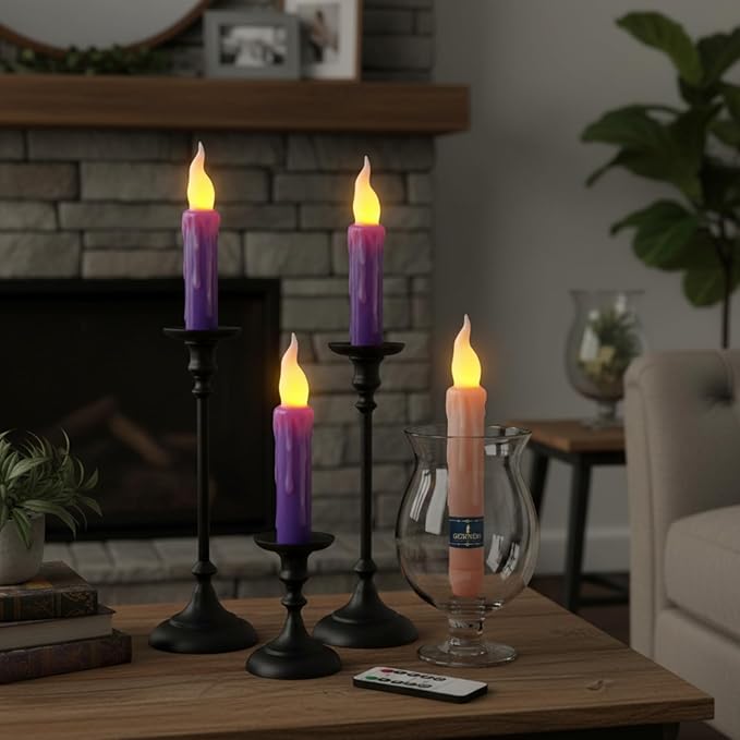 Flameless LED Taper Candles with Remote - 6" Battery Operated Taper Candlesticks, Flickering Dripless Window Candles for Mother’Day Wedding Centerpiece Home Decor & Party,4 Pack