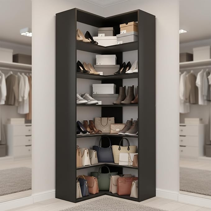Anystyle 71 Inch Large Corner Shoe Rack for 40+ Pairs, 6-Tier L-Shaped Shoe Storage Cabinet Organizer, Freestanding Wooden Shoe Shelf for Closet, Entryway, Hallway, Black