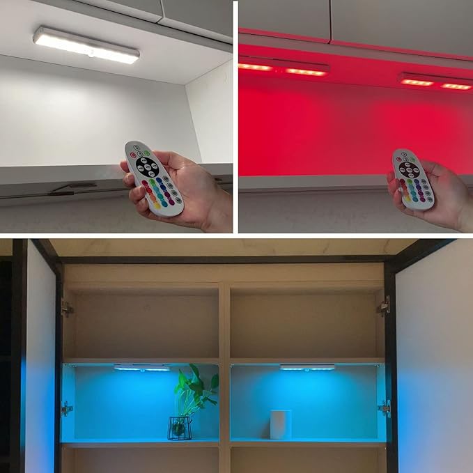 SZOKLED Under Cabinet Lighting 48LED Remote Lights Wireless Kitchen Counter Rechargeable Closet Light Bar, Perfect for Display Shelf Hallway Stairs, 15 Color Changing