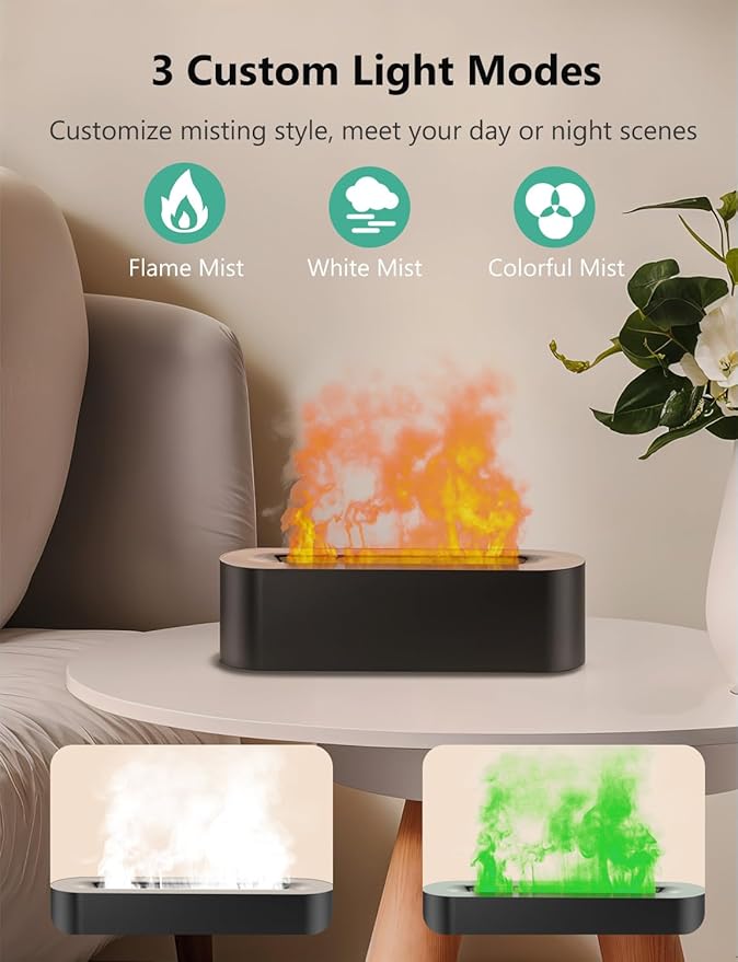 Flame Air Diffuser, Humidifier, Essential Oil Diffuser - 7 Colors, 180mL Capacity (8 Hours), Noiseless Operation, Auto-Off Protection - Perfect for Home Bedroom Office Gifts(Ivory)