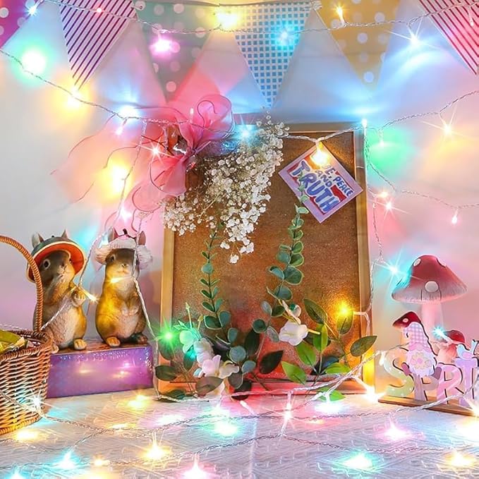 LAMPHOME Pastel Easter String Lights, 66ft 200 LED Waterproof Easter Lights, 16 Modes Colorful Christmas String Lights Plug infor Outdoor & Indoor,Wedding Party Bedroom Wall Decoration