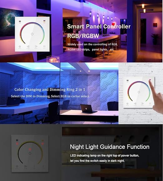 AMKI LED Wall Switch Dimmer,LED Controller,Wall- Mounted Plastic Cover Touch Panel Switch for DC12V-24V 3528 2835 5050 Single Color LED Strip Lighting(RGBW-Red,Green,Blue,White)