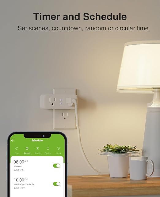 Dual Smart Plug 15A, GHome Smart Plugs Work with Alexa and Google Home, 2-in-1 Compact Smart Outlet Timer with APP Remote Control, 2.4GHz Wi-Fi Only, No Hub Required, FCC Listed, 2 Pack