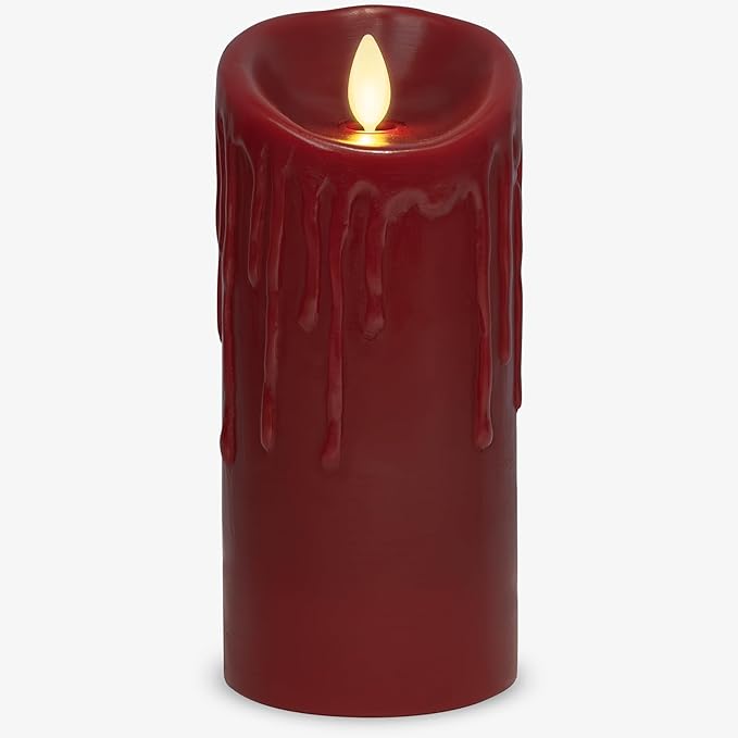 Luminara Wax Drip Flameless LED Candle, Burgundy 3.4" x 4.5", Timer Function, Real Wax Pillar, Battery Operated Unscented Safe, Long-Lasting