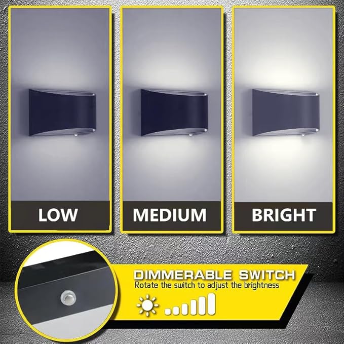 Indoor Dimmable Wall Sconces with Dimmable Switch, Modern LED Sconces Wall Lighting 16W Wall Light Fixtures Aluminum Up and Down Wall Lights (Black with Touch dimming, 6000K)