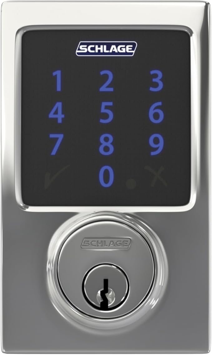 SCHLAGE BE469ZP CEN 625 Connect Smart Deadbolt with alarm with Century Trim in Bright Chrome, Z-Wave Plus enabled, 3 x 8 x 2 inches