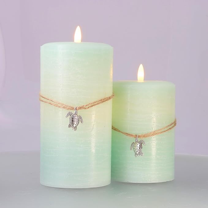LumiPur Signature Coastal Collection Natural Glow Flickering Flameless LED Wax Pillar Candle (3.5" x 7", Sea Foam Green)