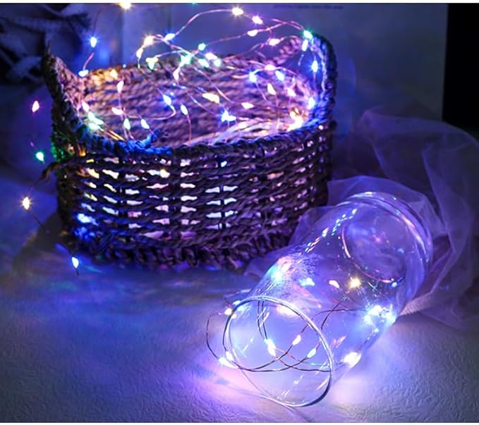 LED Fairy Lights Battery Operated String Lights Waterproof Silver Wire Firefly Lights for DIY Crafts Wedding Indoor Outdoor Christmas Patio Garden Decoration (Multicolor, 33FT-100LEDS)